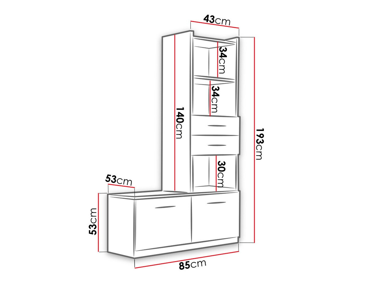 Bookcase Campus (White + Gloss grey)