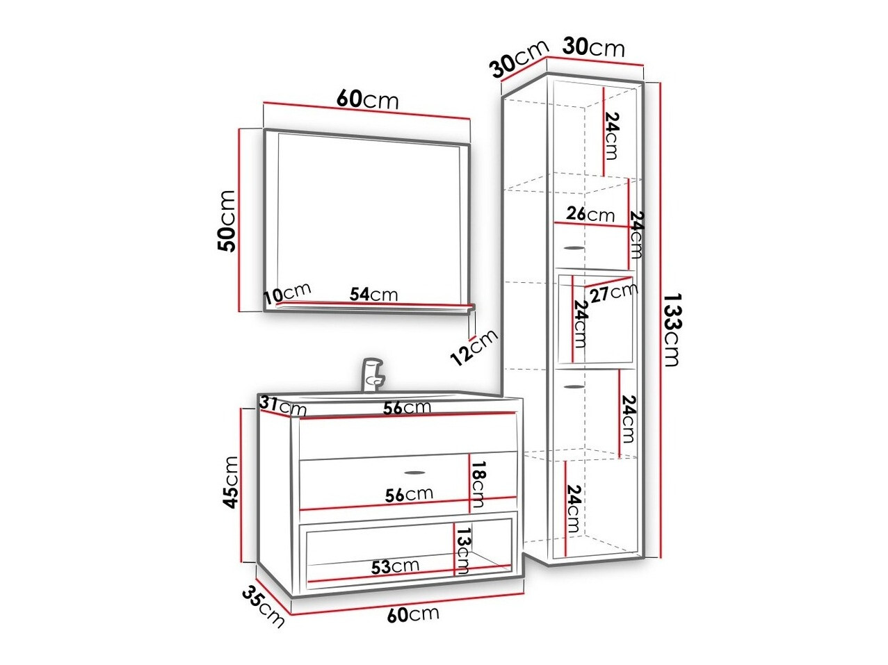 Bathroom set Velum I (White + Artisan oak)