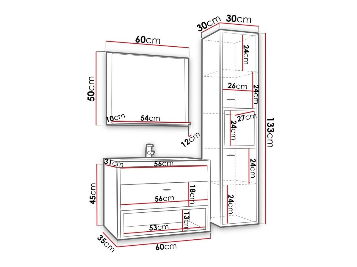 Bathroom set Velum I (White + Artisan oak)