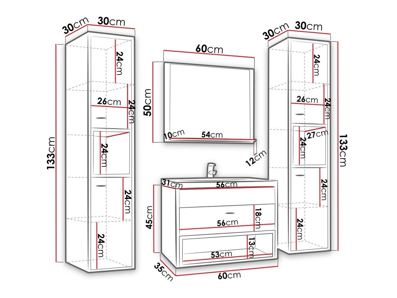Bathroom set Velum II (White + Artisan oak)