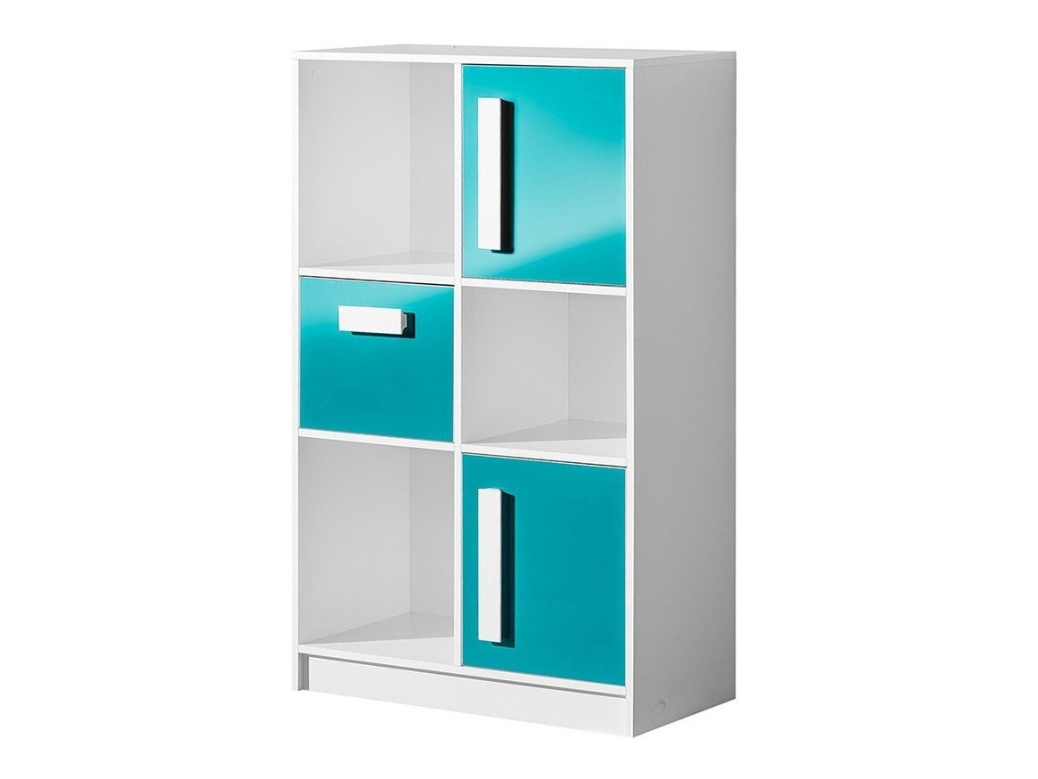 Bookcase Merevari 101 (White + Glossy Turquoise)