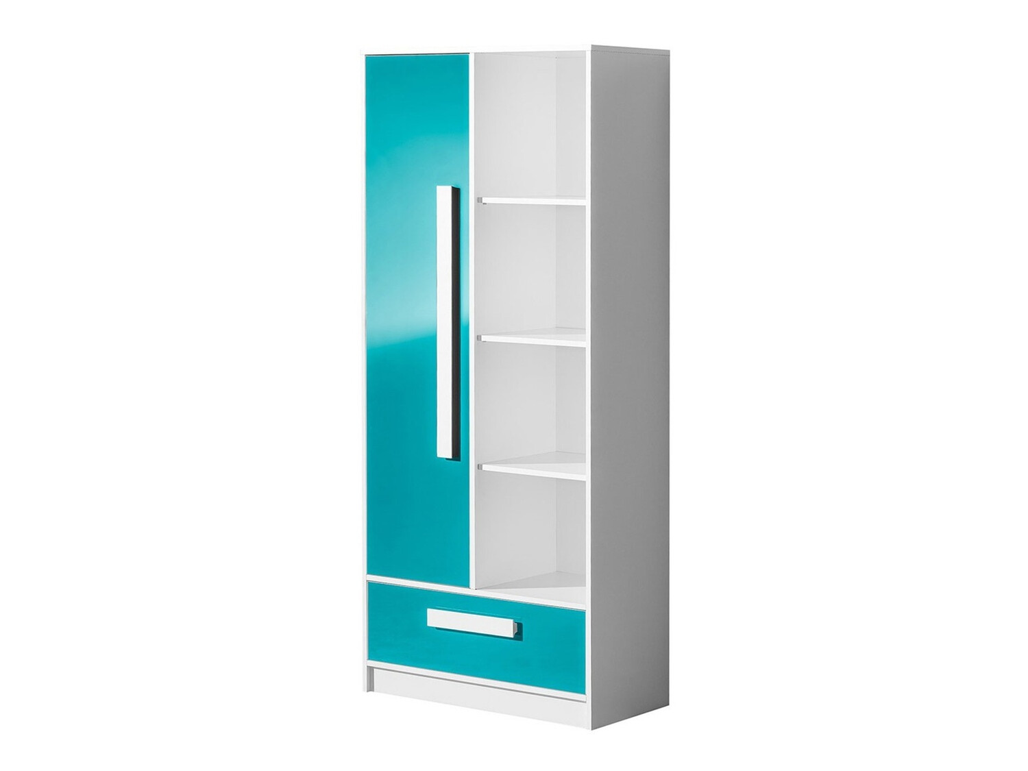 Bookcase Merevari 104 (White + Glossy Turquoise)