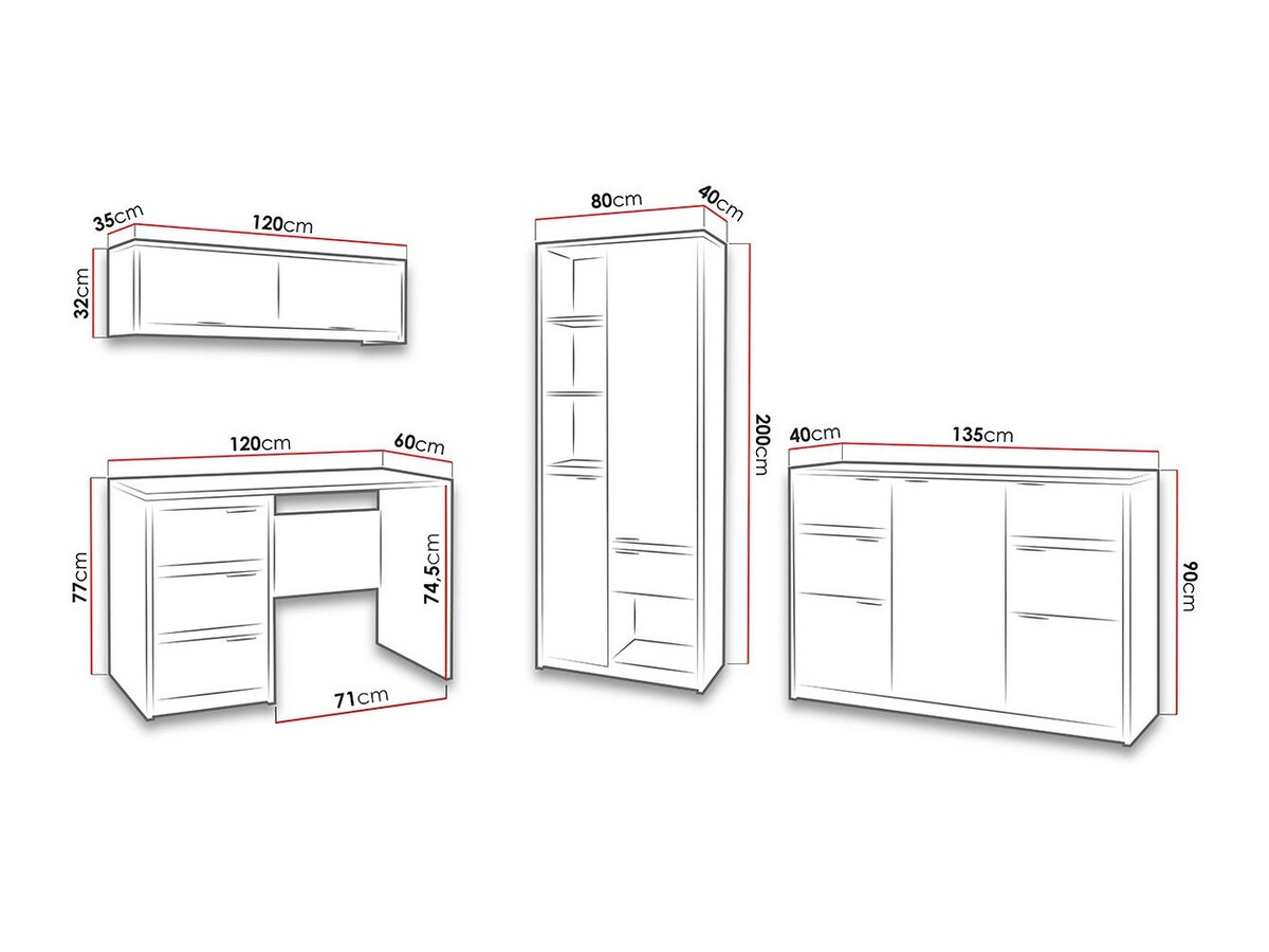 Home office set Fivelbo 116 (Monastery oak + Glossy black)