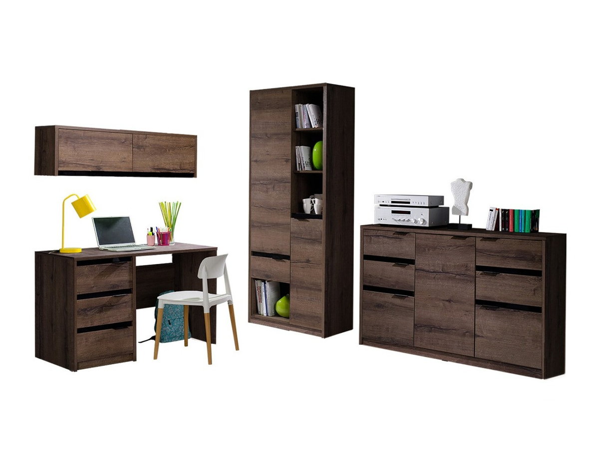 Home office set Fivelbo 116 (Monastery oak + Glossy black)