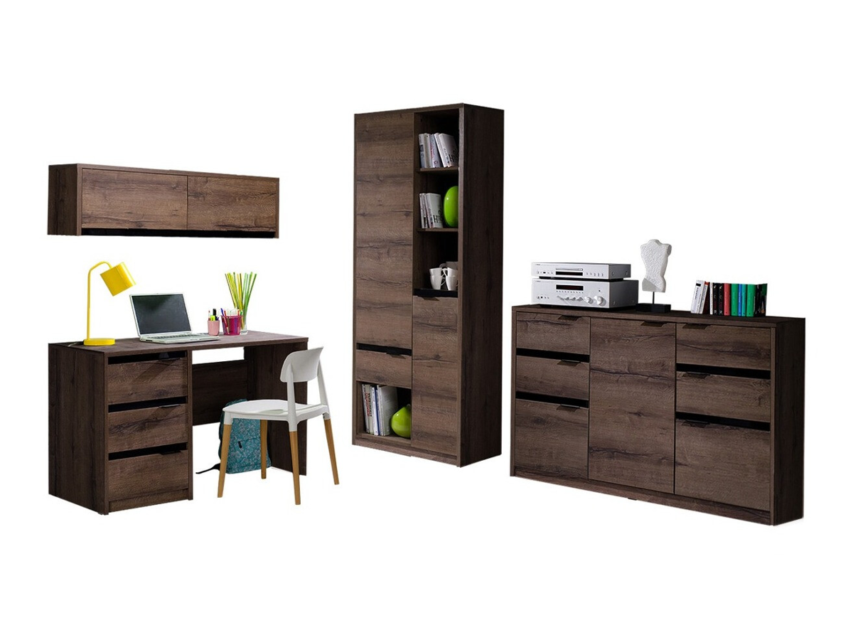 Home office set Fivelbo 116 (Monastery oak + Glossy black)
