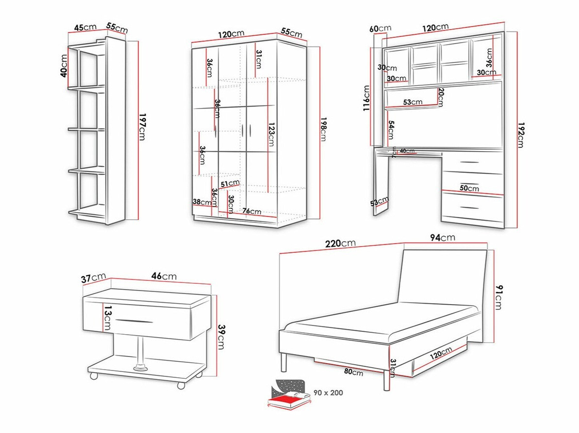 Children's room set Campus (Glossy white + Gloss grey)