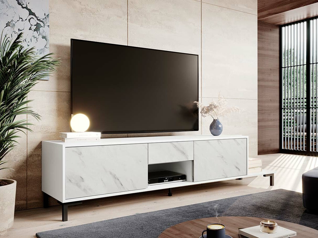 TV stand Charlotte 157 (White + White marble)