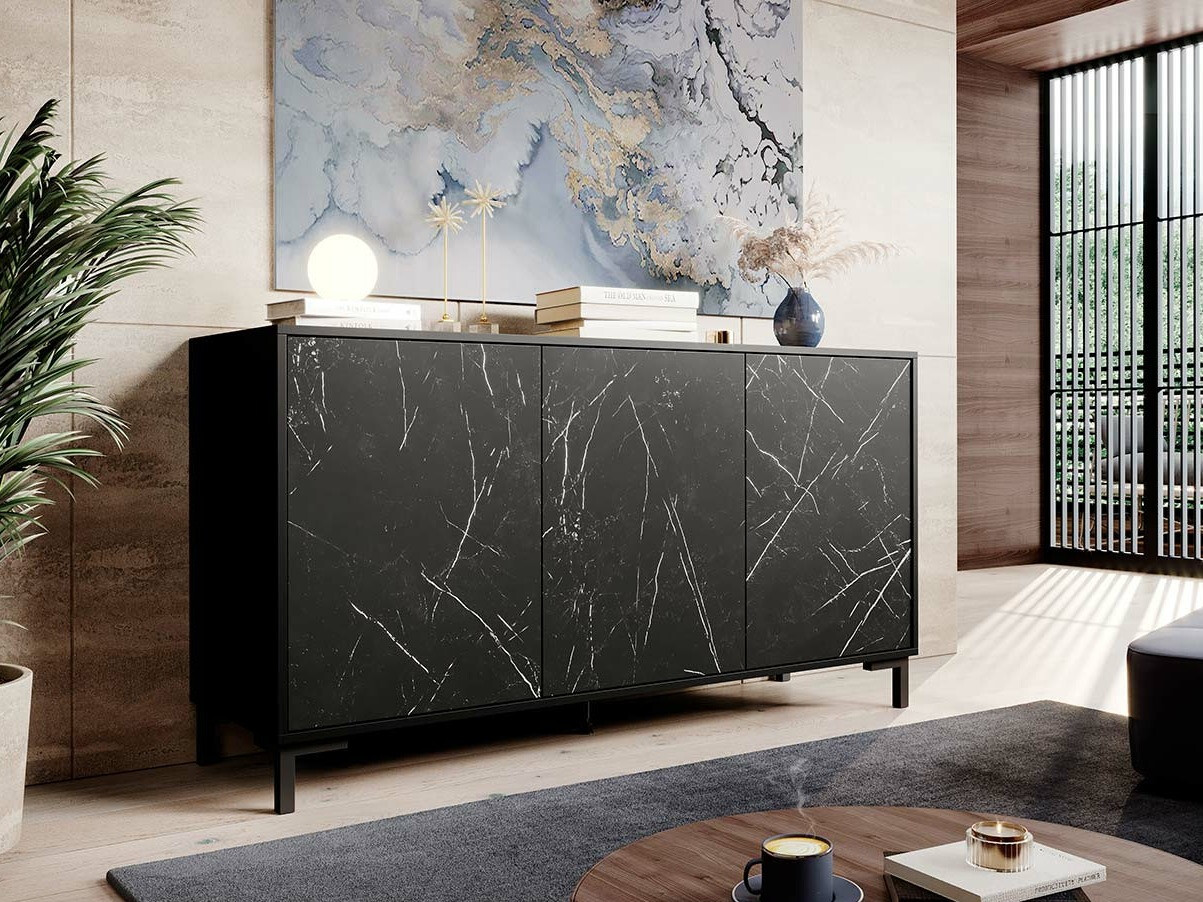 Sideboard Charlotte 159 (Black + Black marble)