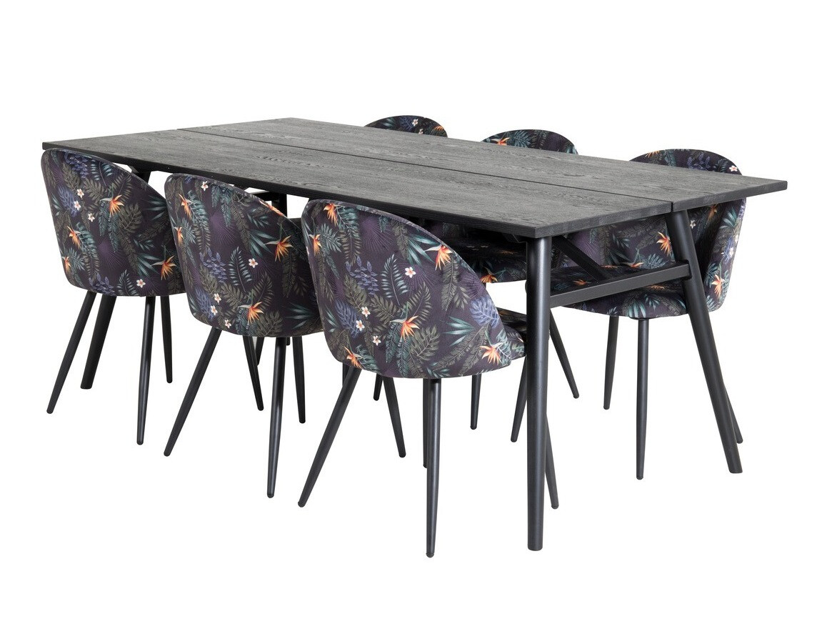 Dining set Dallas 1676 (Floral pattern + Black)