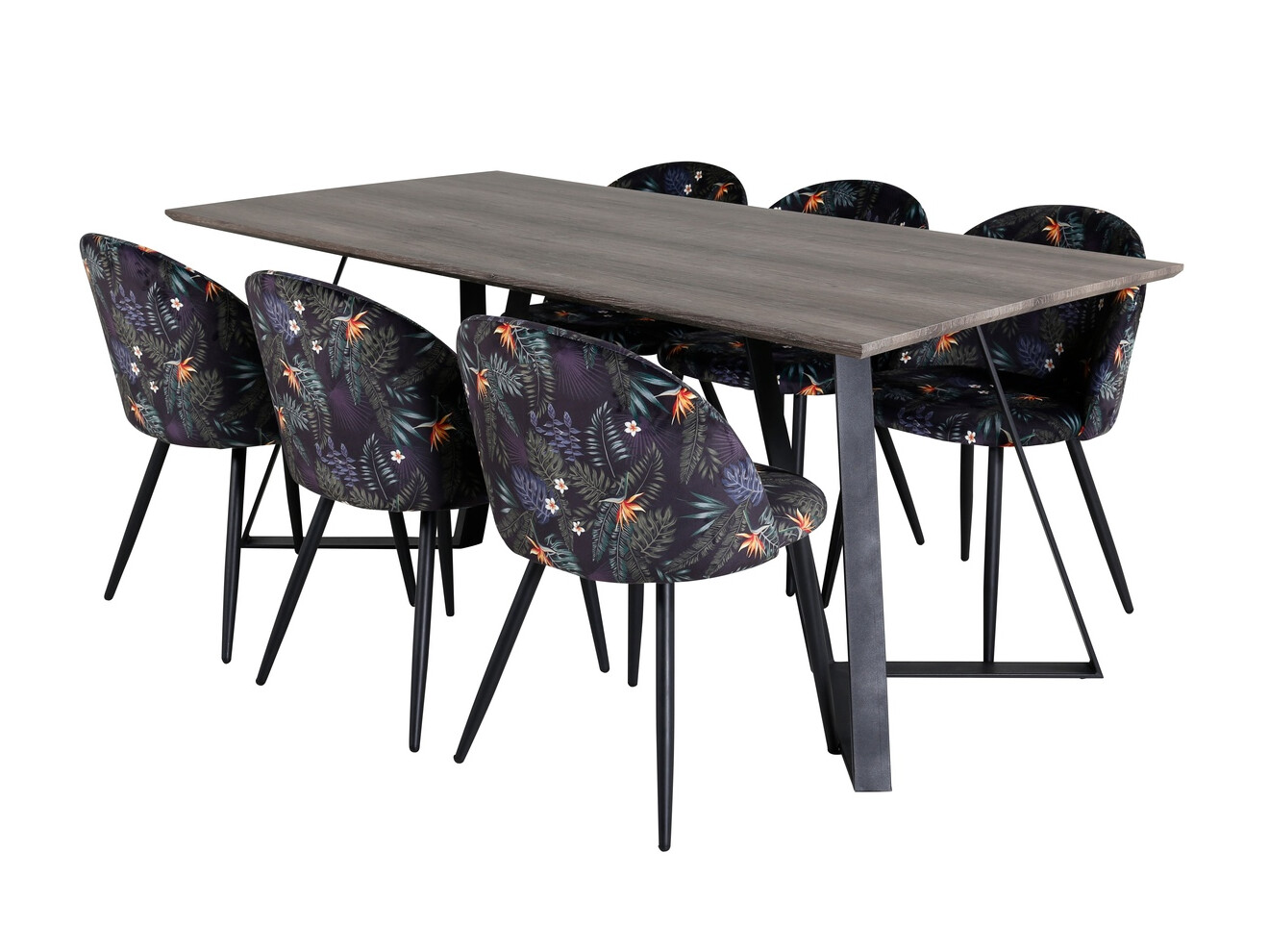 Dining set Dallas 340 (Floral pattern + Black)