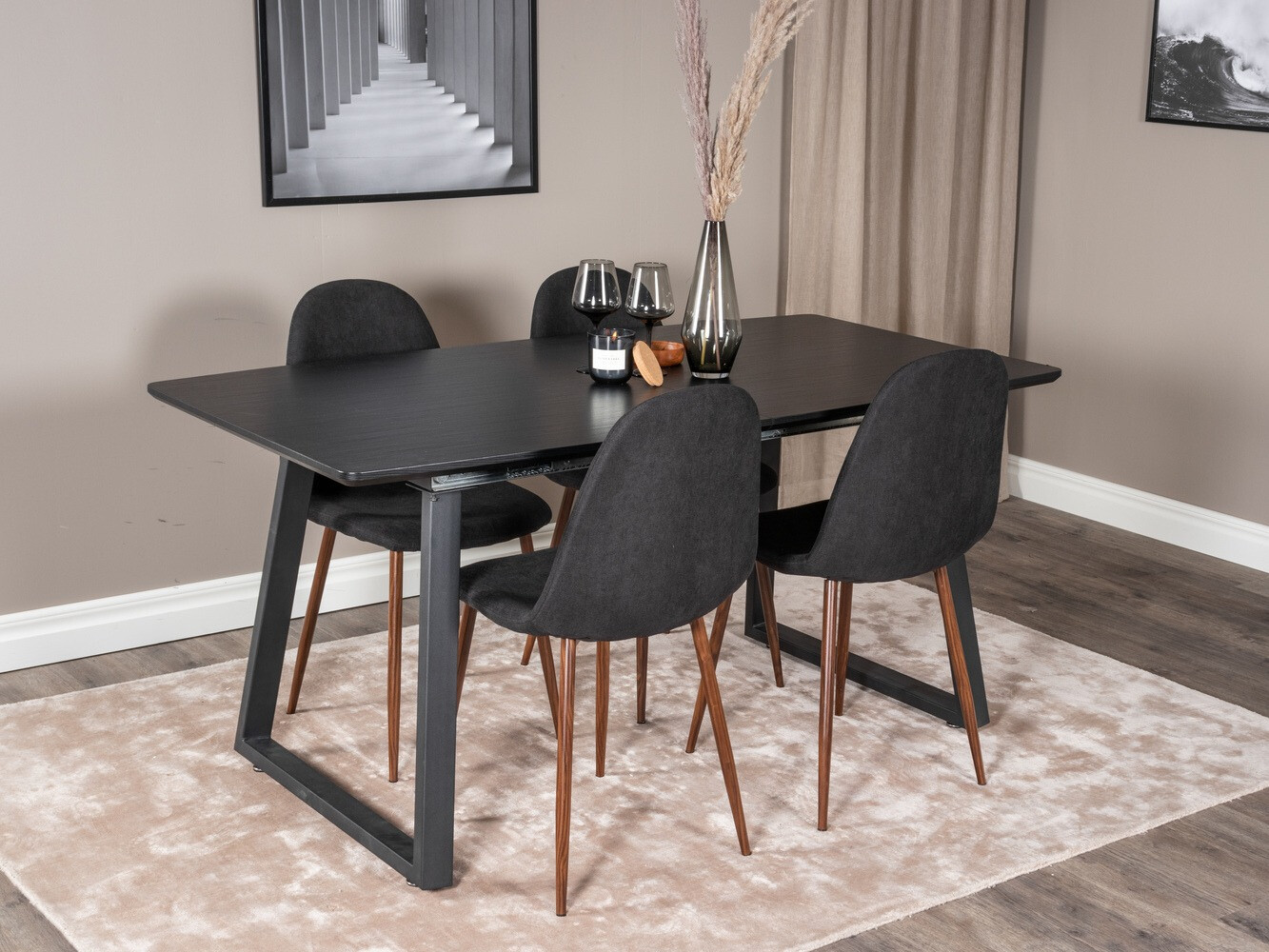 Dining set Dallas 1983 (Black + Walnut)