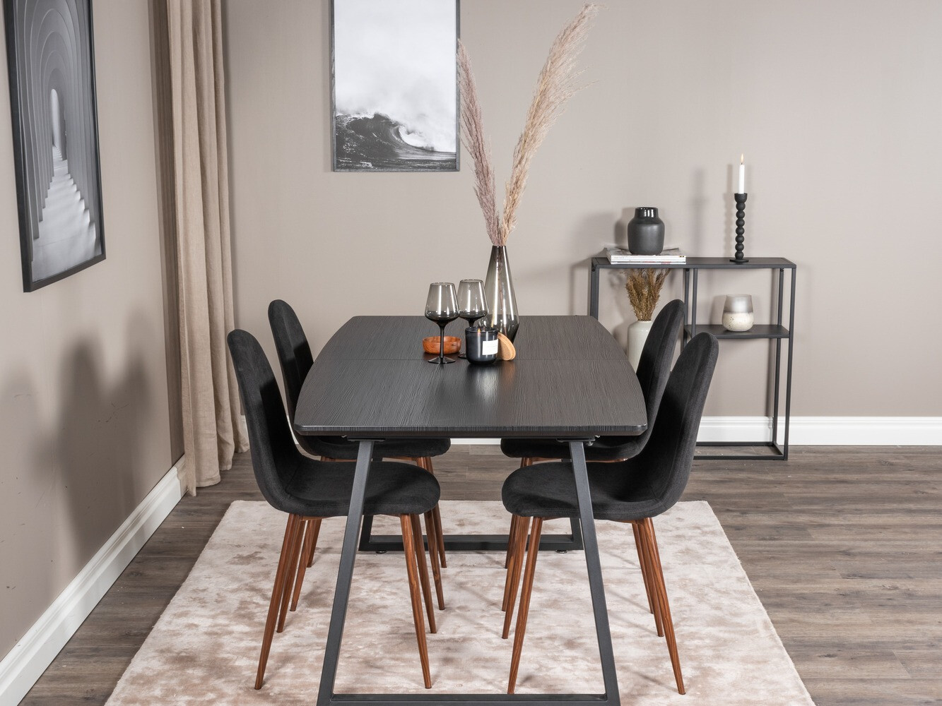 Dining set Dallas 1983 (Black + Walnut)