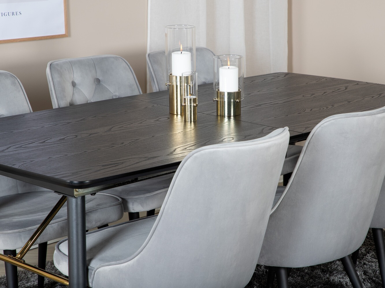 Dining set Dallas 1453 (Light grey + Black)