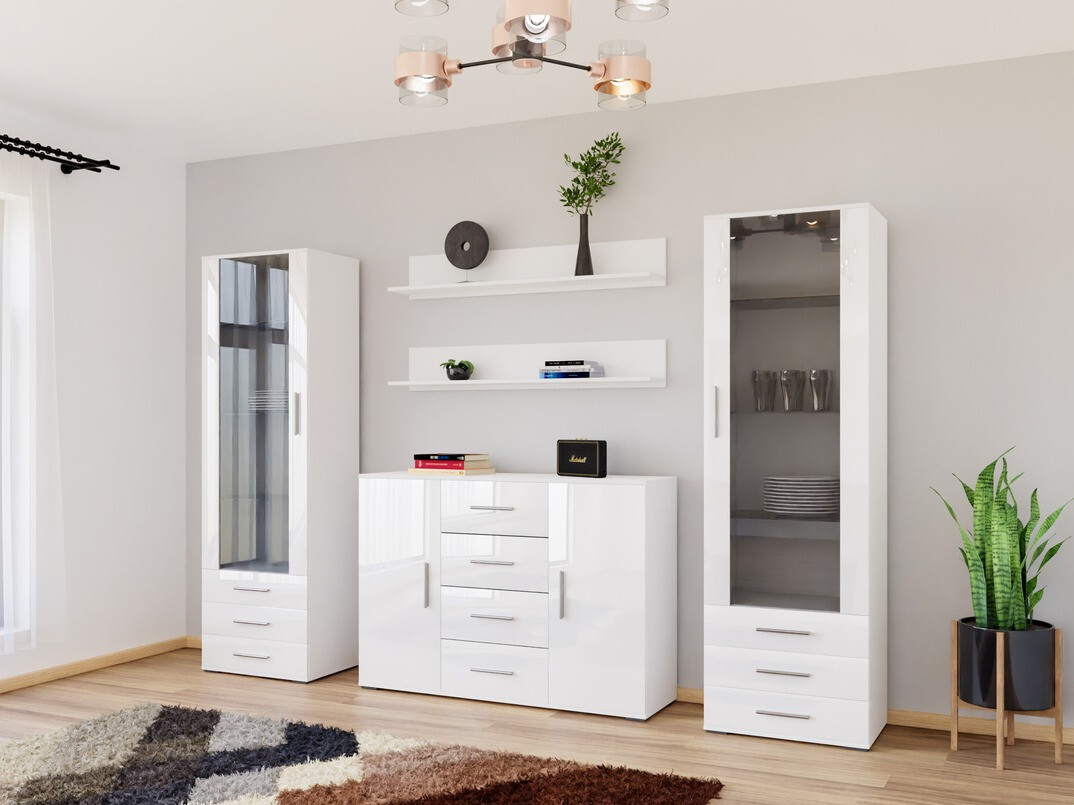 Living room set Tornola 112 (White + Glossy white)