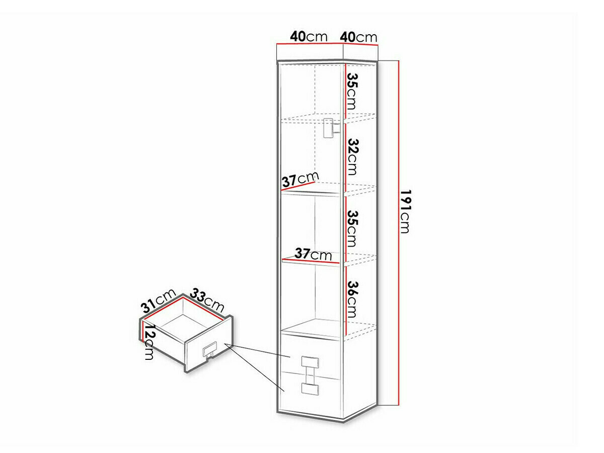 Bookcase Florevi 111 (Glossy white + Artisan oak)