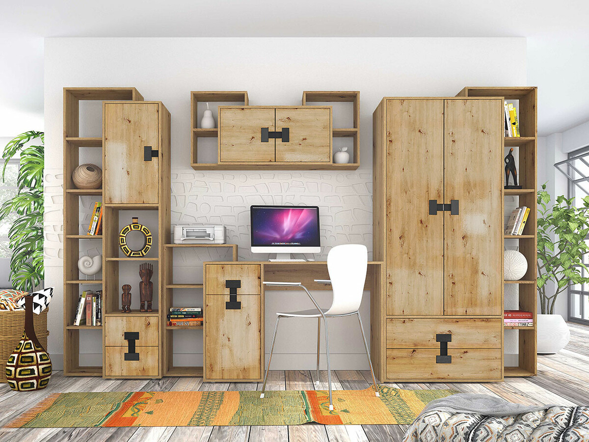 Bookcase Florevi 111 (Glossy white + Artisan oak)