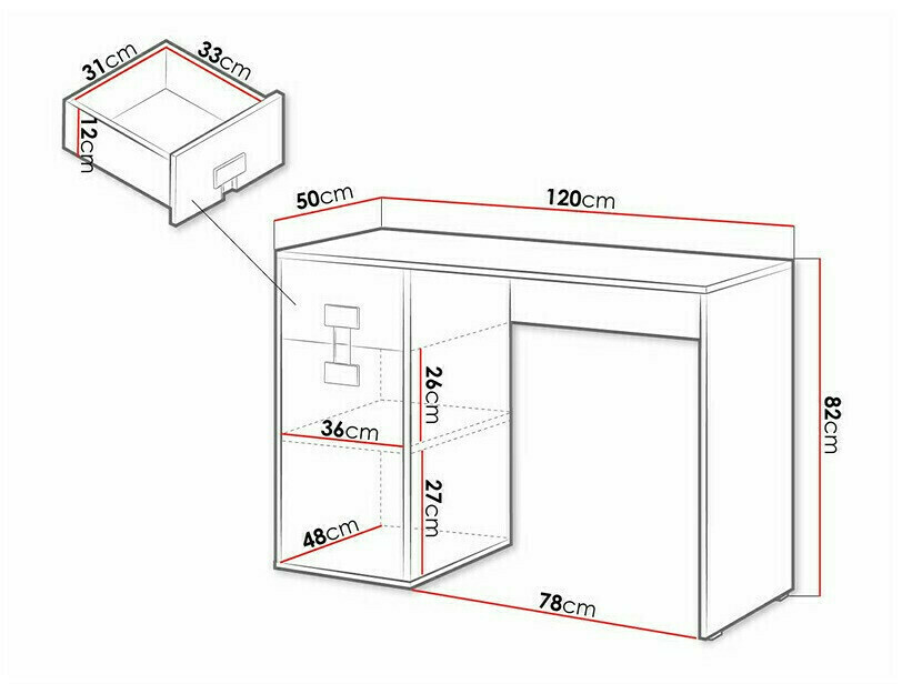 Desk Florevi 100 (Glossy white + Artisan oak)