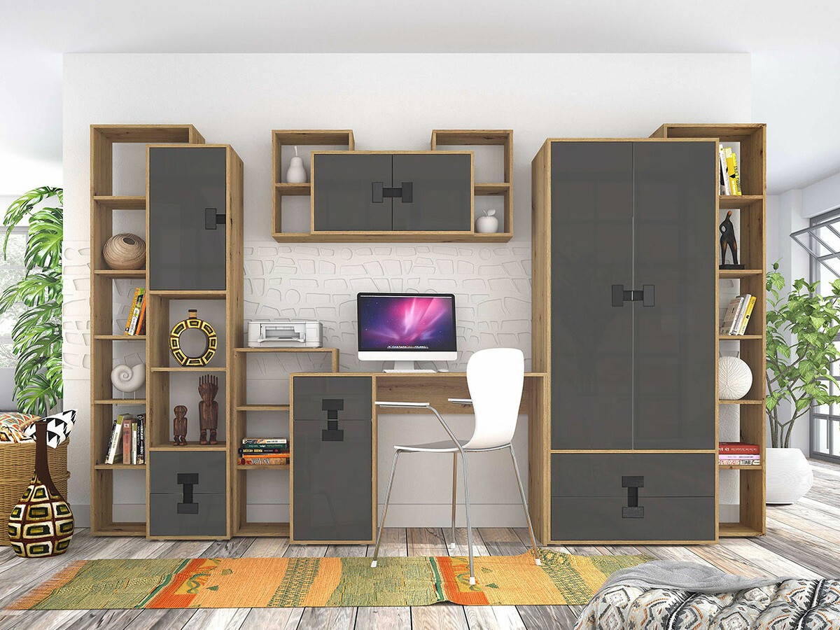 Home office set Florevi 104 (Gloss grey + Artisan oak)