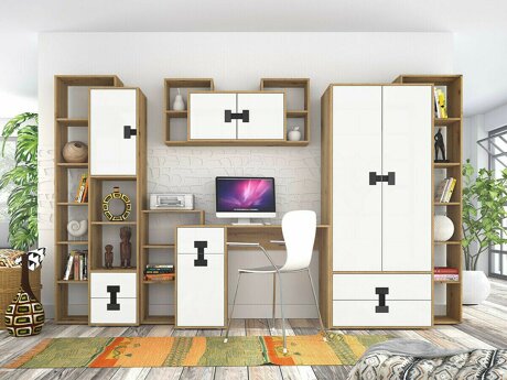 Home office set Florevi 104 (Matte white + Artisan oak)