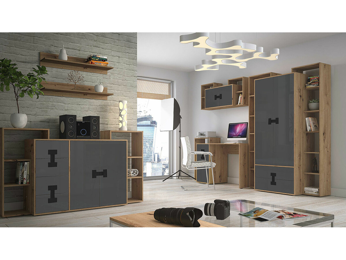 Wall cabinet Florevi 107 (Gloss grey + Artisan oak)