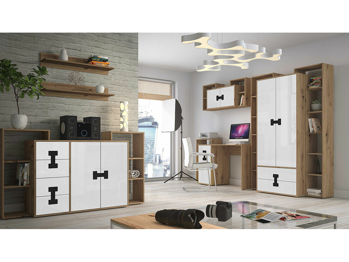 Wall cabinet Florevi 107 (Glossy white + Artisan oak)