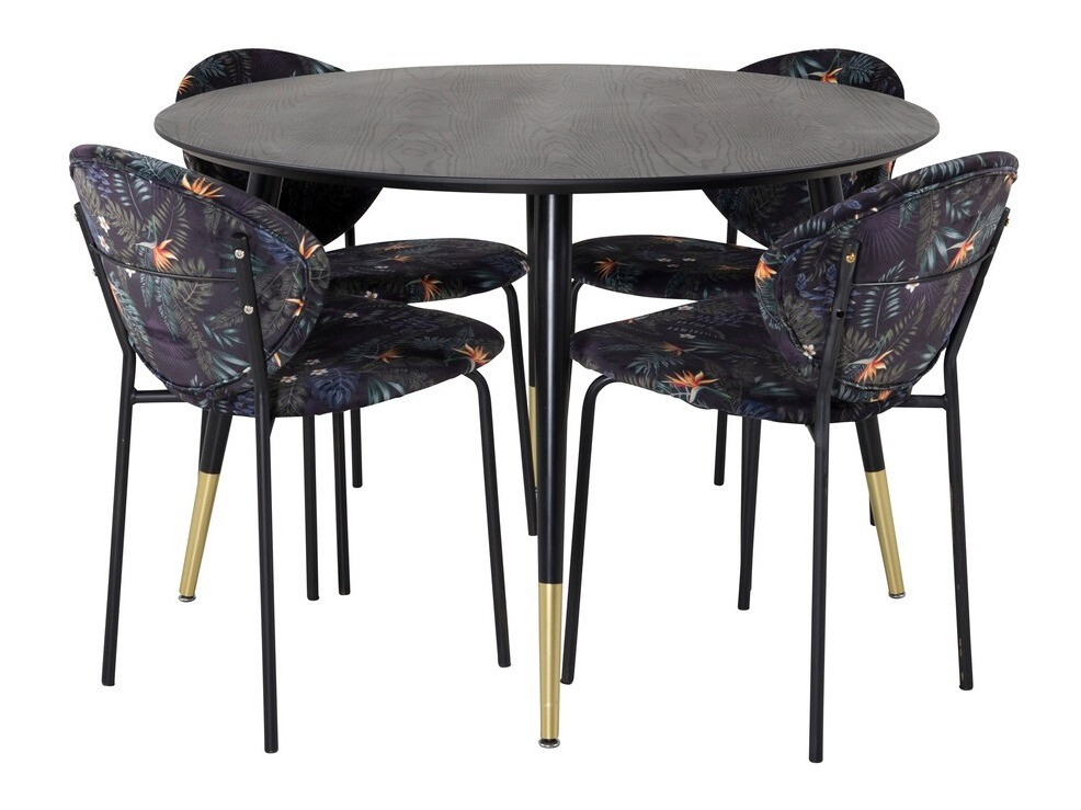Dining set Dallas 1186 (Floral pattern + Black)