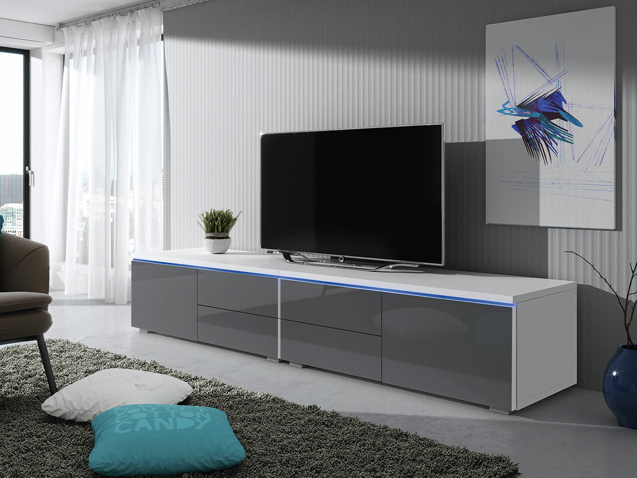 TV stand Hortus (White + Gloss grey)