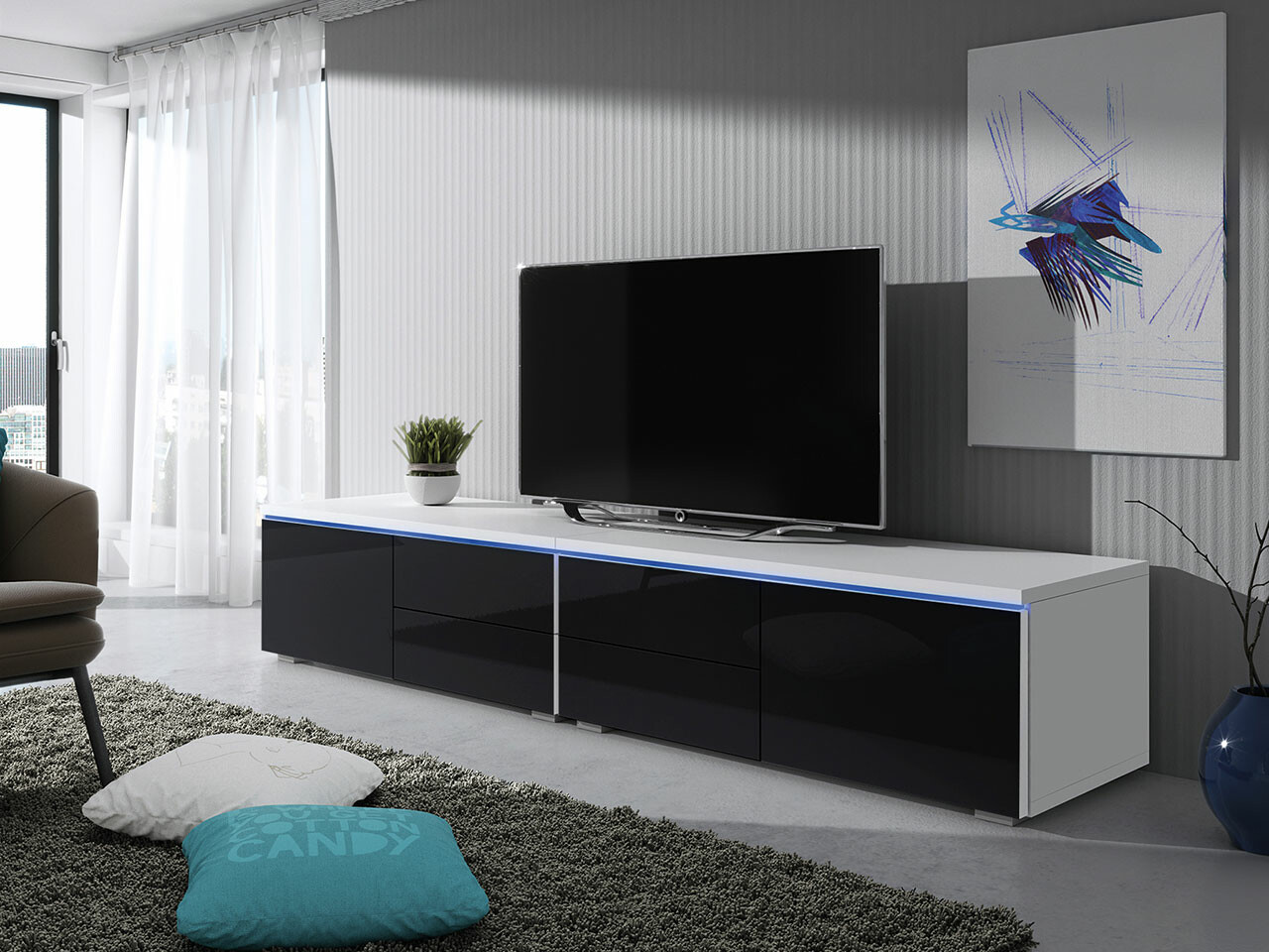 TV stand Hortus (White + Glossy black)