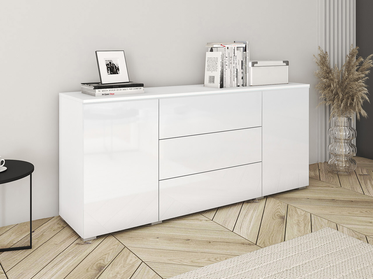 Chest of drawers Mirfivo 102 (White + Glossy white)