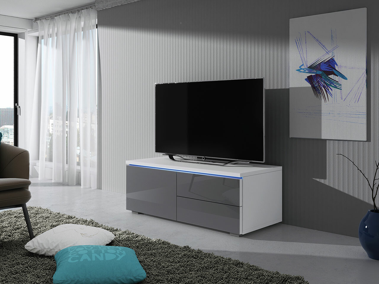 TV stand Uva VI (White + Gloss grey)