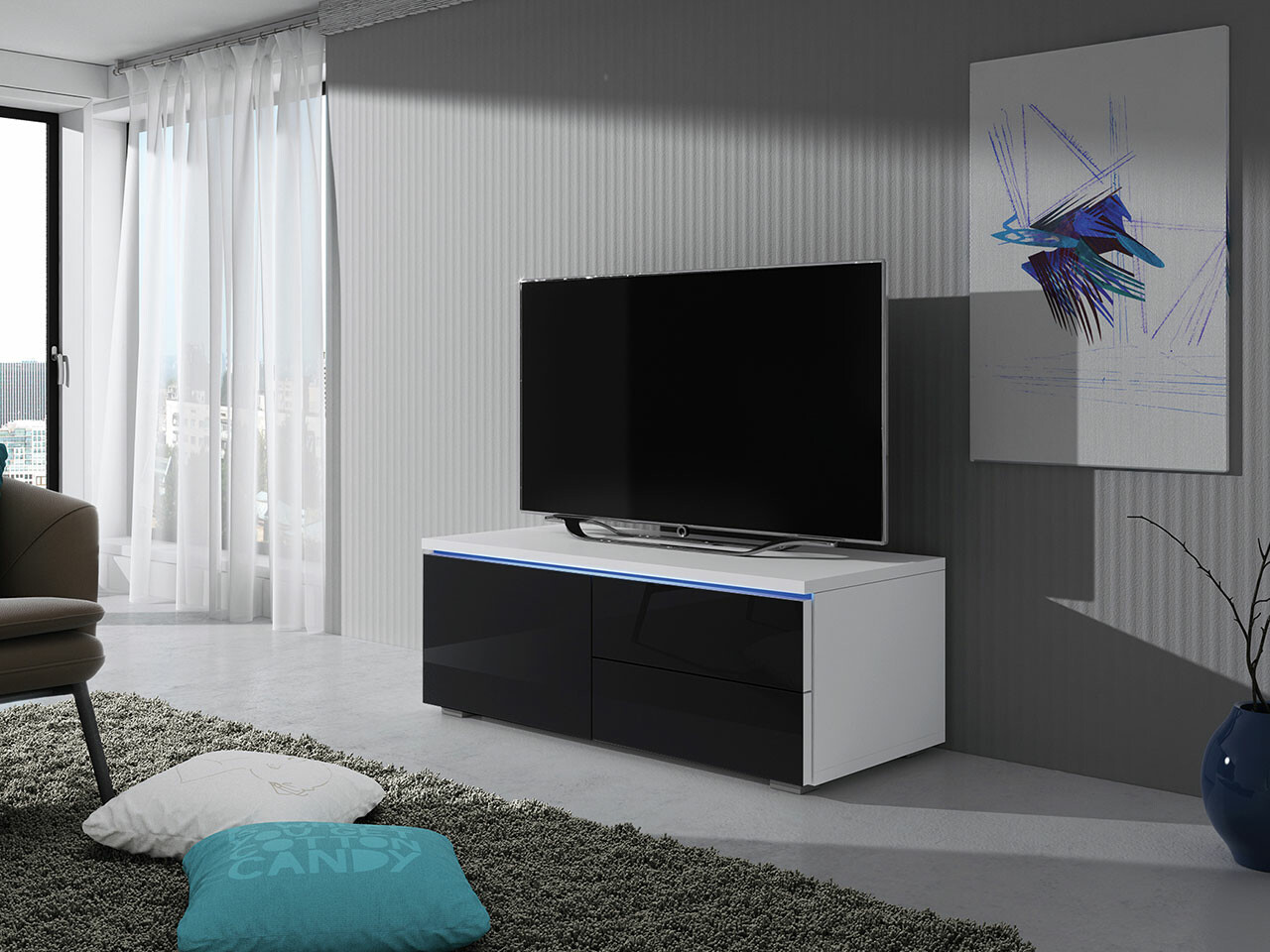 TV stand Uva VI (White + Glossy black)