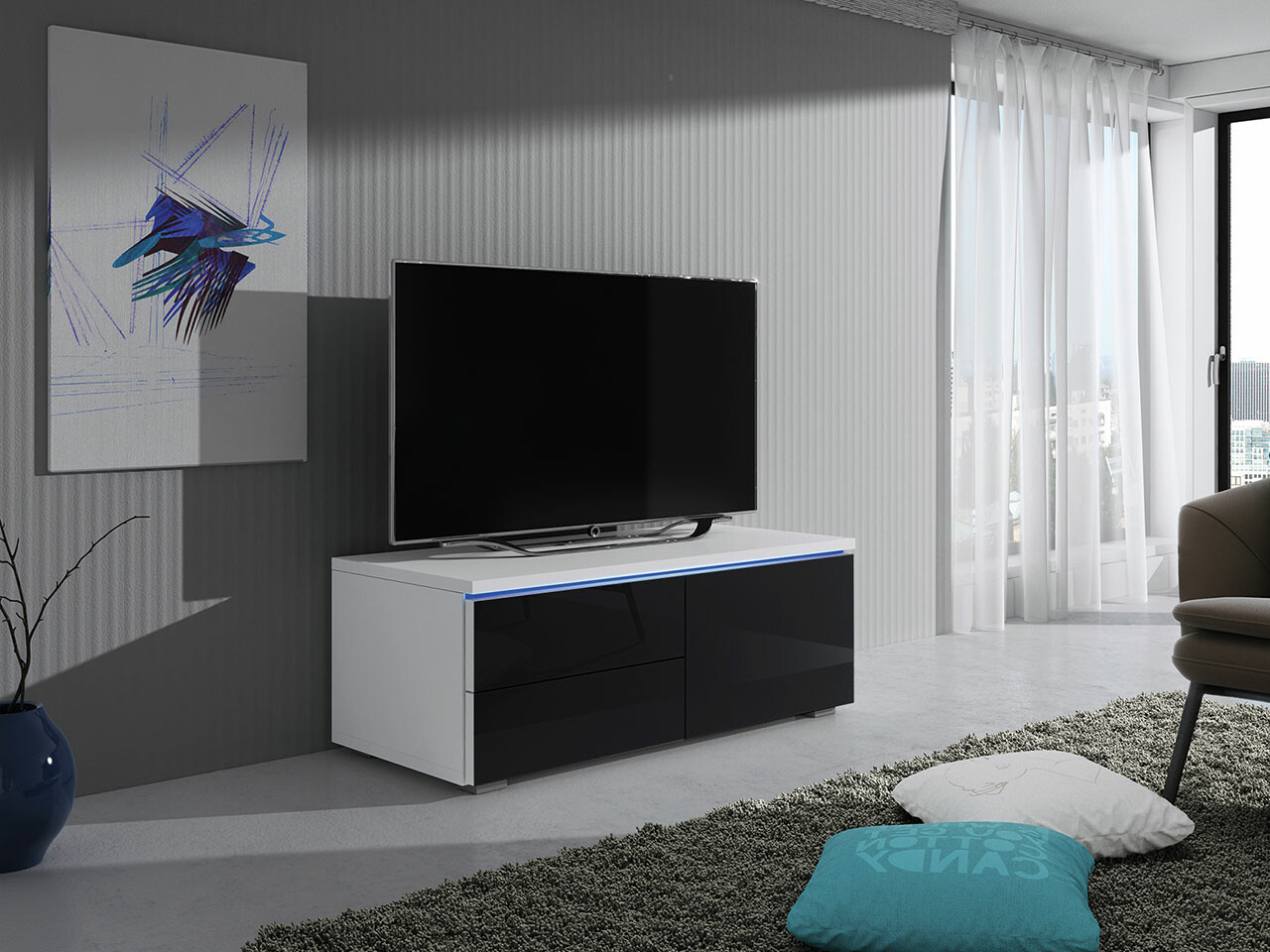 TV stand Uva VI (White + Glossy black)