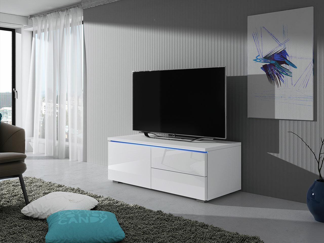 TV stand Uva VI (White + Glossy white)