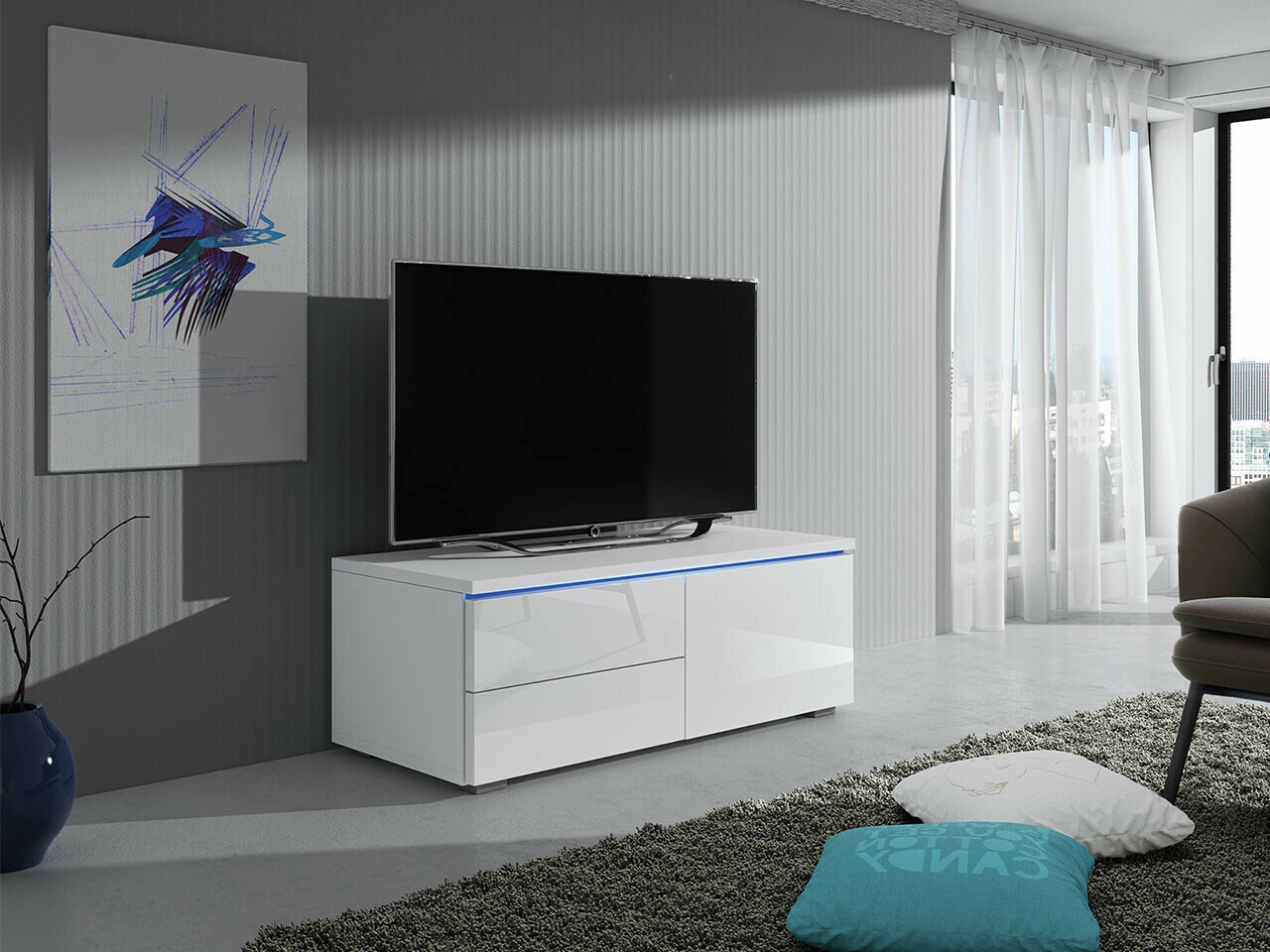 TV stand Uva VI (White + Glossy white)