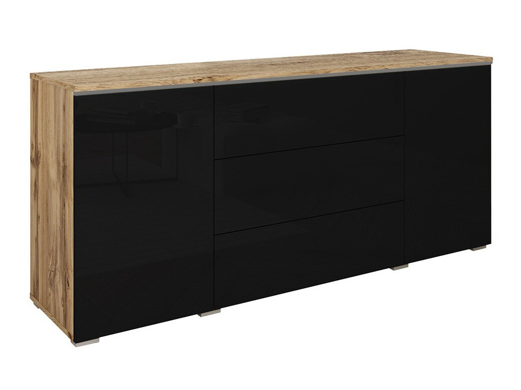 Chest of drawers Mirfivo 102 (Wotan Oak + Glossy black)