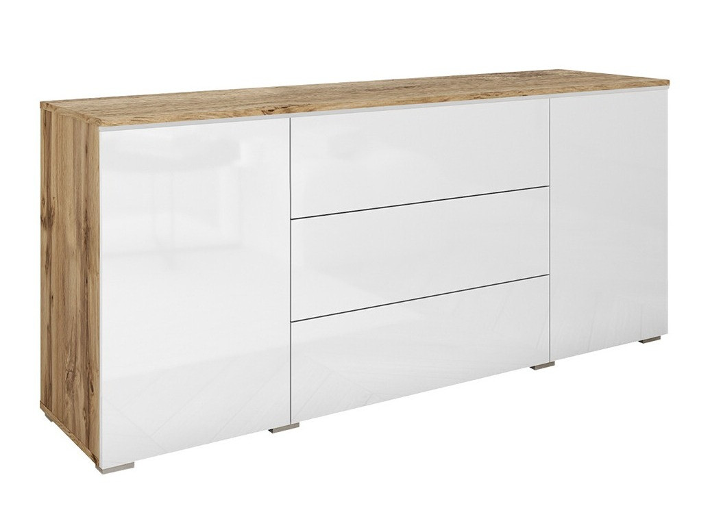 Chest of drawers Mirfivo 102 (Wotan Oak + Glossy white)