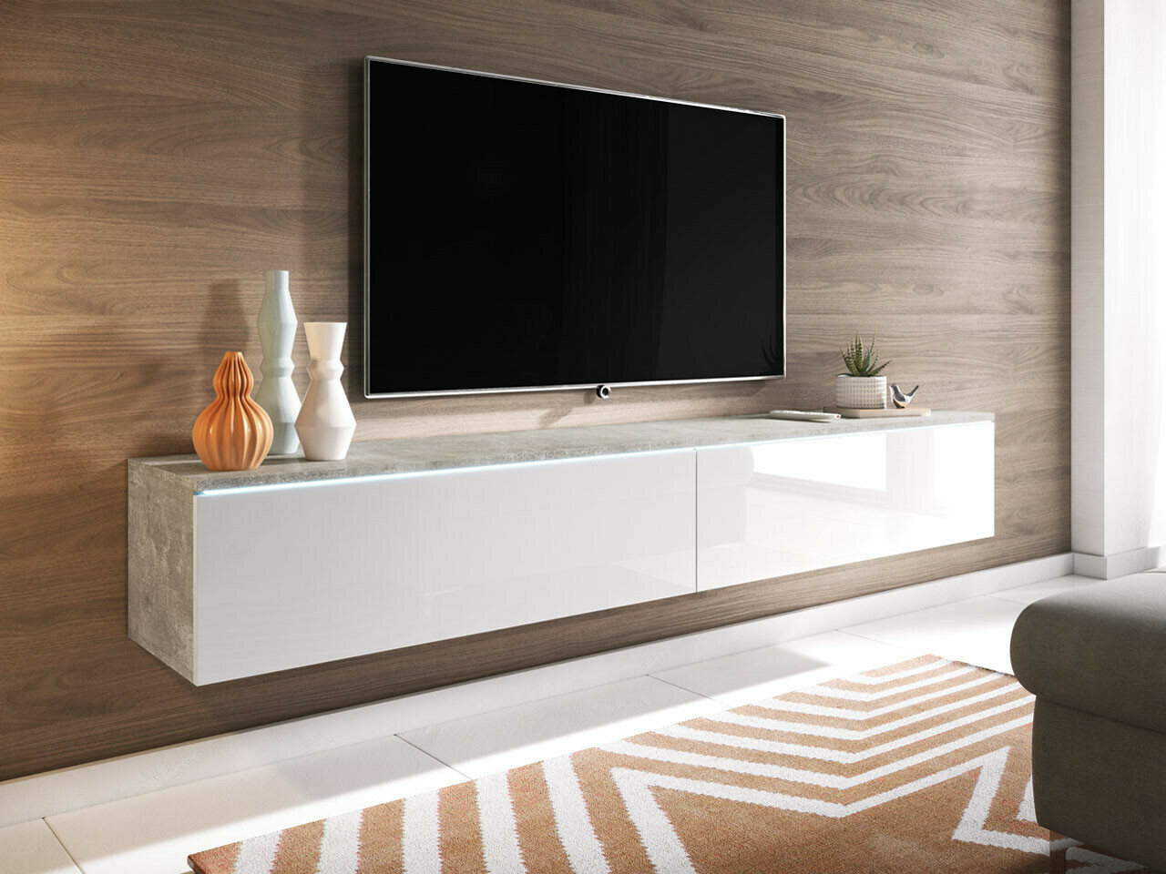 TV stand Scientia I (Concrete + Glossy white)