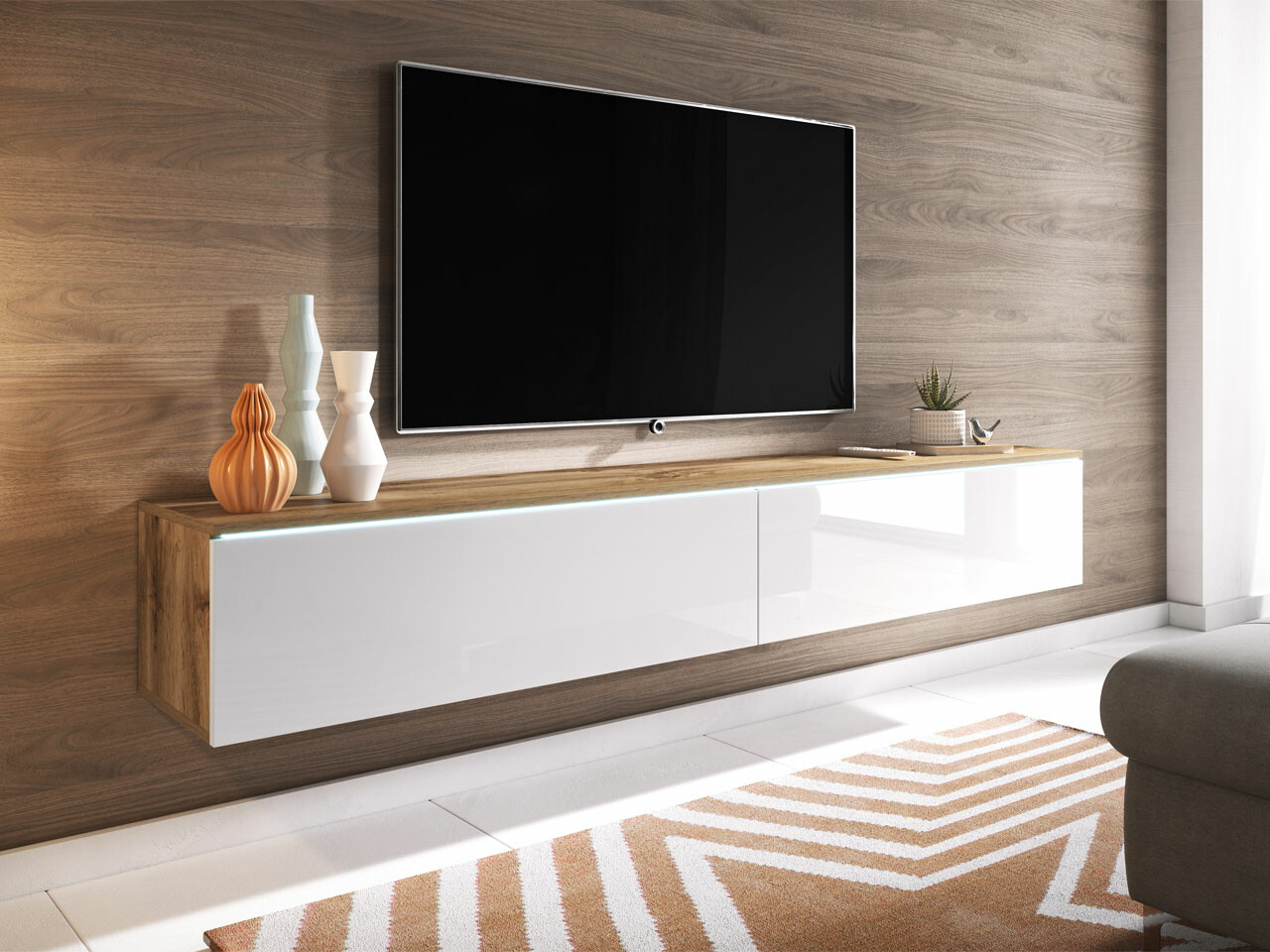 TV stand Scientia I (Wotan Oak + Glossy white)