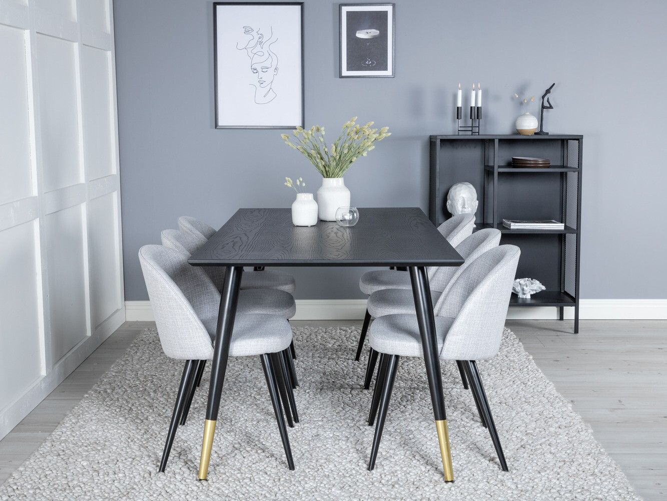 Dining set Dallas 1876 (Light grey + Black)