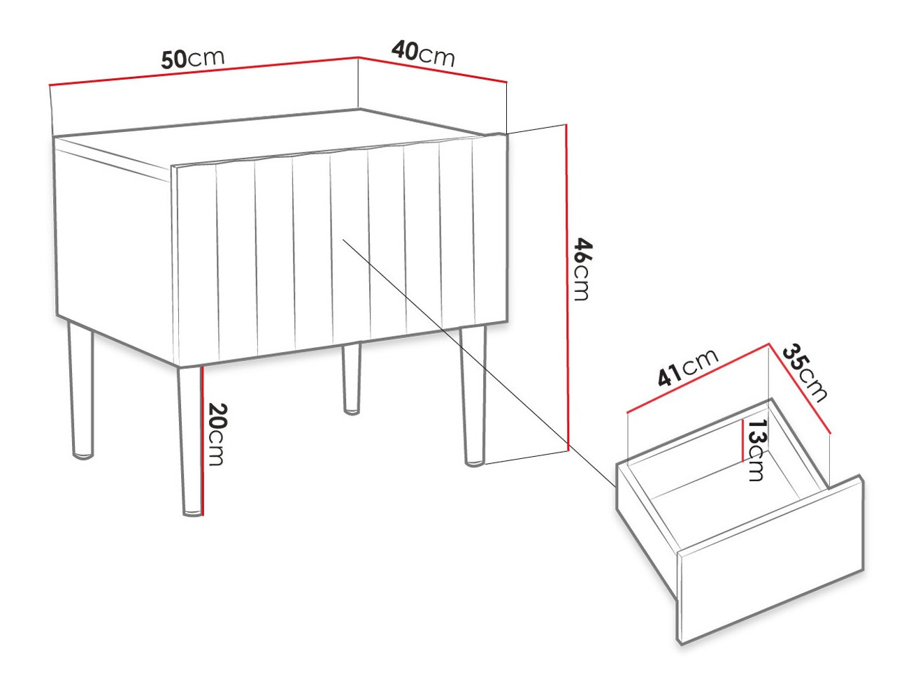 Bedside table Amplexal (Glossy black + Black)