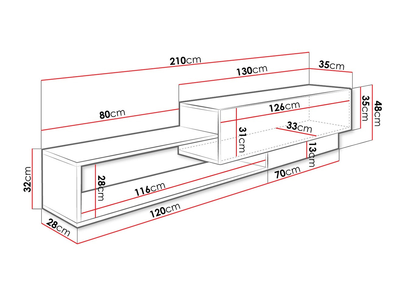 TV stand Pinos (Black + Wotan Oak)