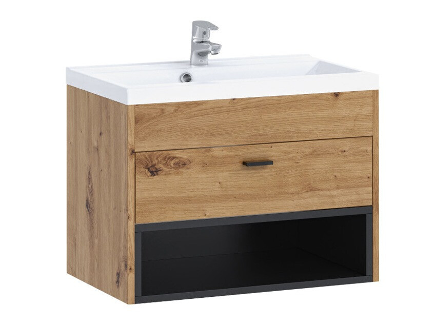 Wall-mounted bathroom cabinet for washbasin Baltesi 118 (Artisan oak + Black)