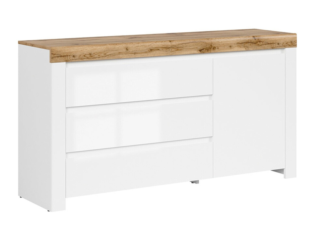 Chest of drawers Sonsoru 100 (White + Glossy white + Wotan Oak)