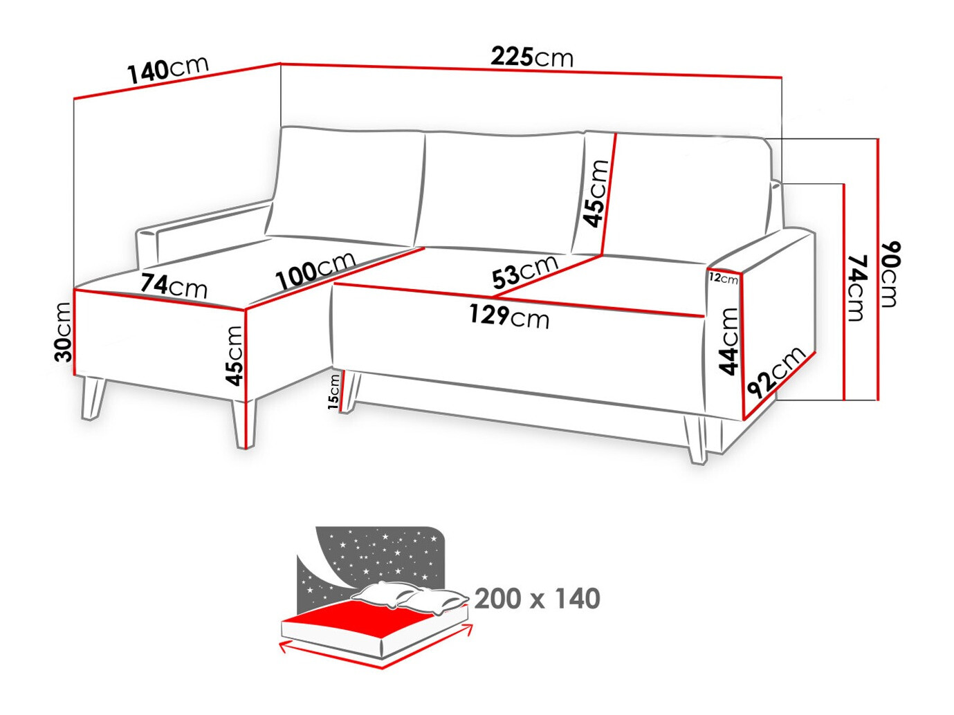 Corner sofa Delbene 130 (Aura 23 + Glossy black)