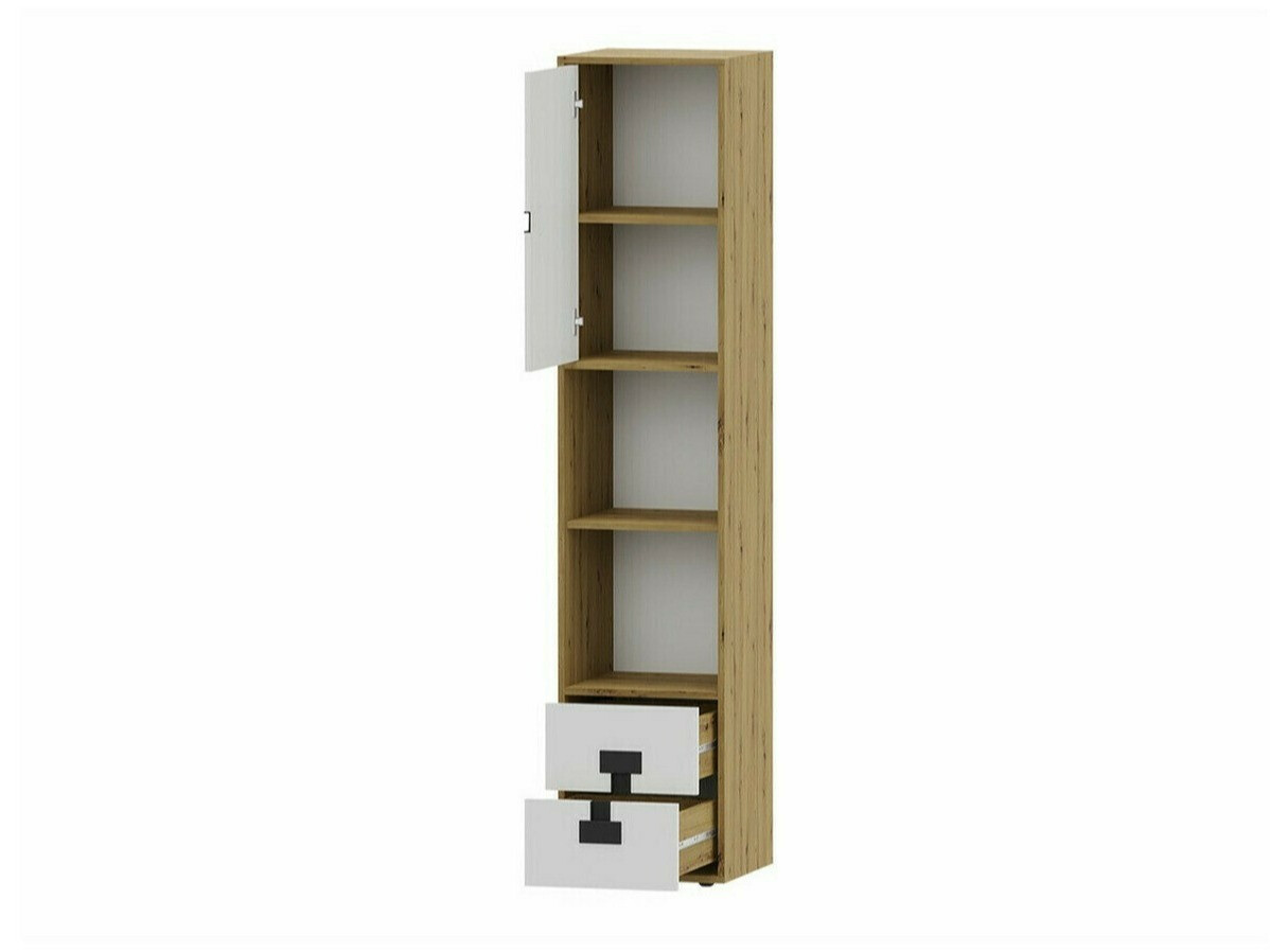 Bookcase Florevi 111 (Glossy white + Artisan oak)