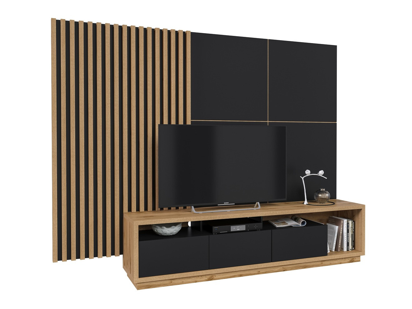 Living room set Austin 362 (Wotan Oak + Matt black + Black)