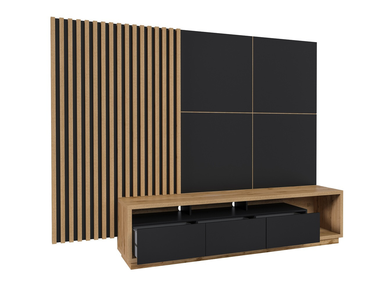Living room set Austin 362 (Wotan Oak + Matt black + Black)