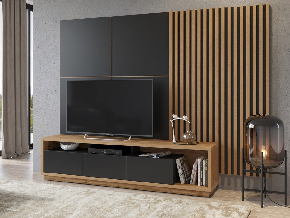 Living room set Austin 362 (Wotan Oak + Matte black + Black)