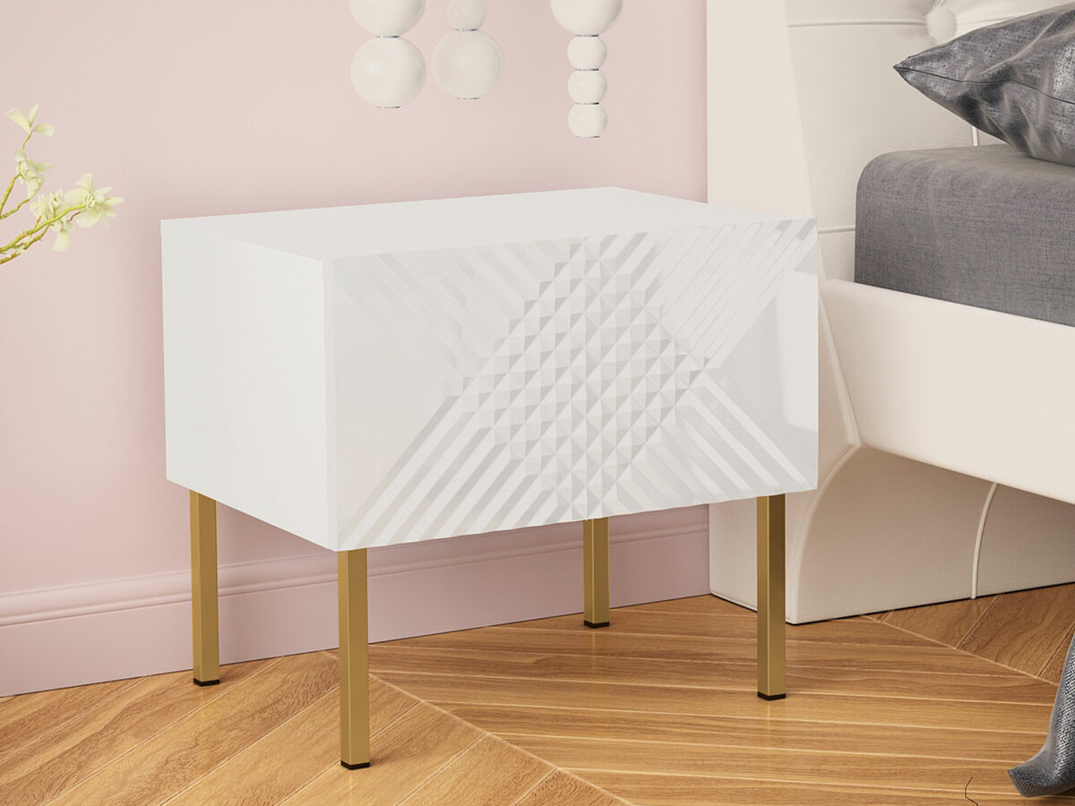 Bedside table Levelbu 102 (White + Glossy white)