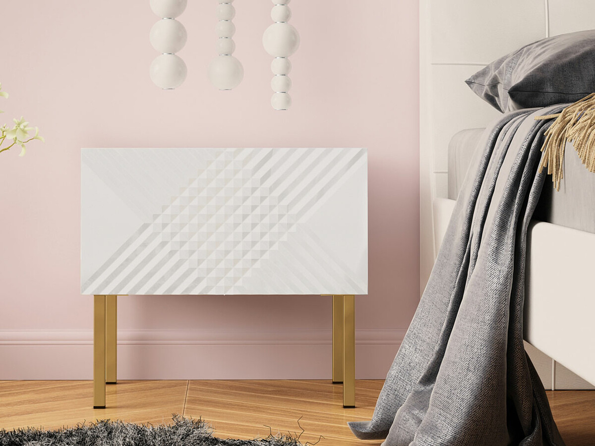 Bedside table Natar (White + Glossy white)